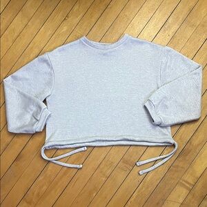 Cropped Light Beige Crewneck Sweatshirt with Drawstring Hem